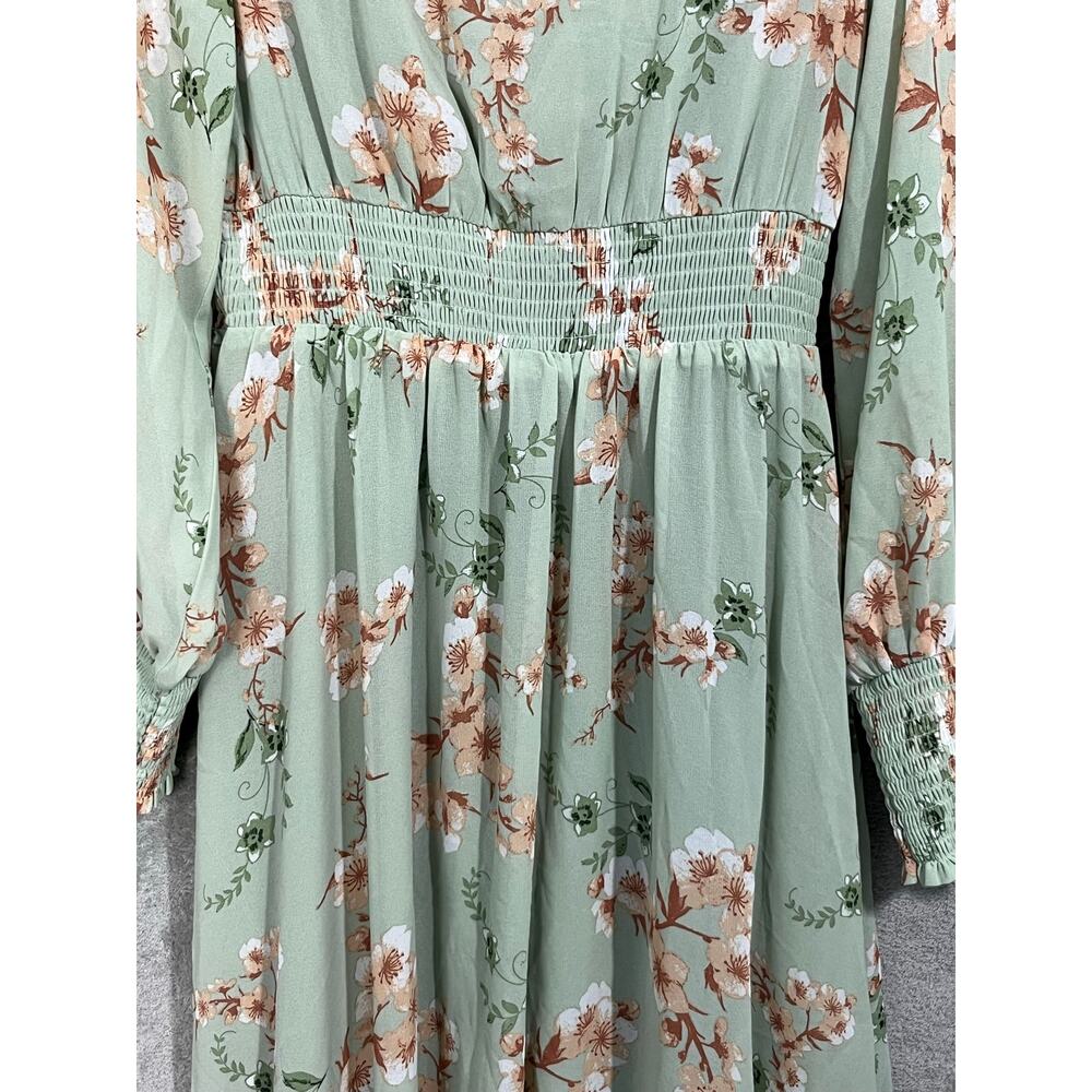 Baltic Born Olivia Maxi Dress Medium Sage Green Floral Chiffon Smocked Waist NWT - Picture 7 of 9